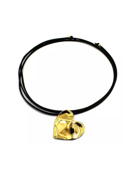 Heart Necklace Gold with Suede Leather Strap Awear Abstract Gold