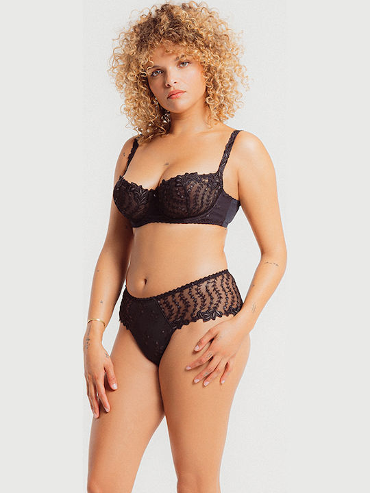 High-waisted Women's Brazil with Lace Black