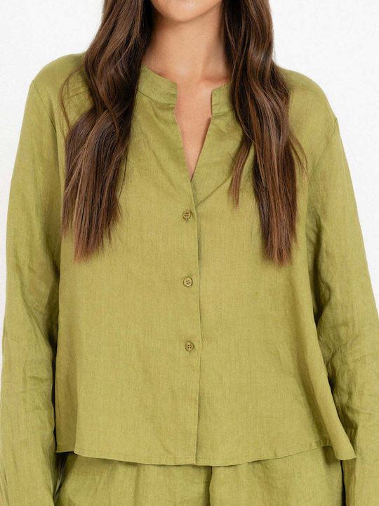Philosophy Wear Women's Linen Long Sleeve Shirt Green