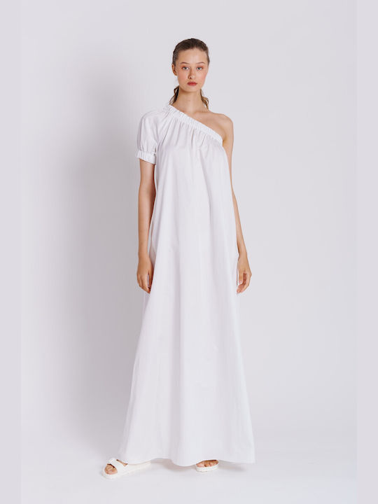 Collectiva Noir Maxi Βραδινό Φόρεμα Λευκό