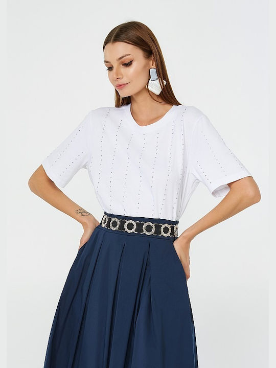 Lynne Women's Blouse Cotton Short Sleeve Striped White