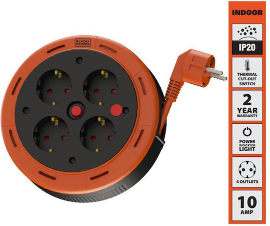 Black & Decker Extension Reel Cord 3 x 1mm²/5m Black