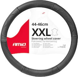 AMiO Car Steering Wheel Cover with Diameter 44-46cm Leatherette Black with Black Seam