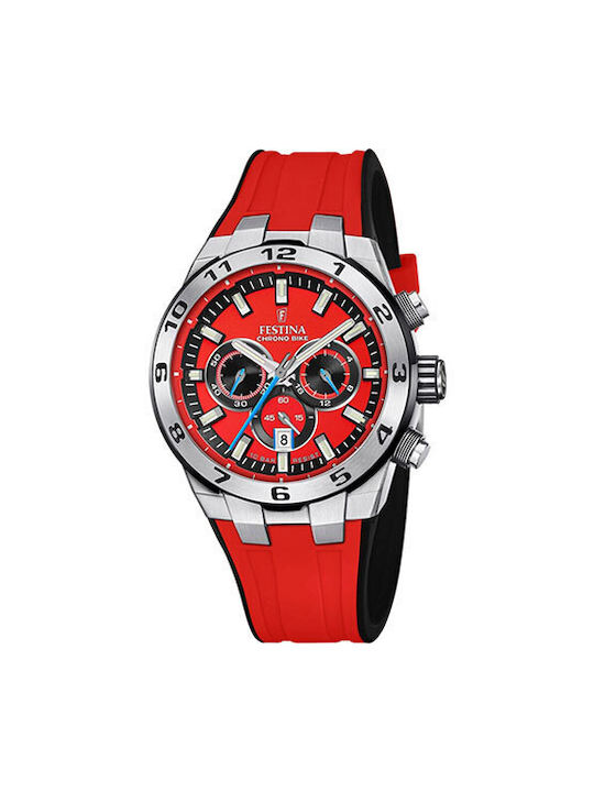 Festina Bike Watch Chronograph Battery with Red Rubber Strap