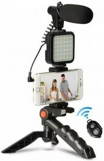 Live Streaming Set Selfie Stick Τρίποδο Κινητού Bluetooth με Φωτισμό Μαύρο