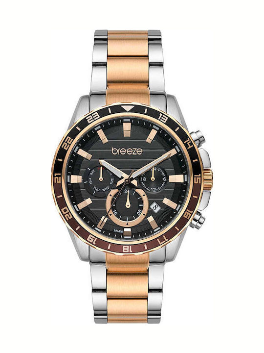 Breeze Ceas Barbati 43mm Cronograf Baterie cu Brățară Din Metal Roz
