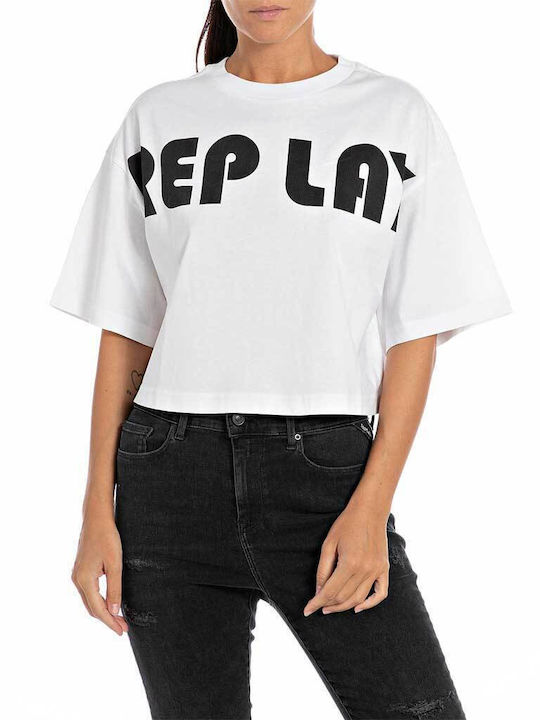 Replay Damen Crop T-shirt White