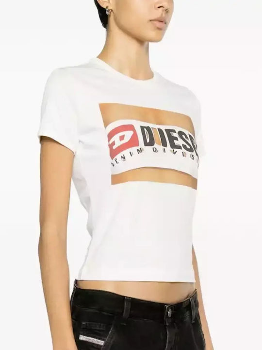 Diesel Γυναικεία Μπλούζα Βαμβακερή Κοντομάνικη Λευκό