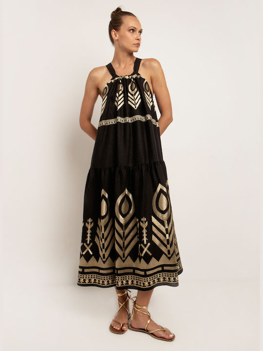 Greek Archaic Kori Summer Maxi Dress Black-gold