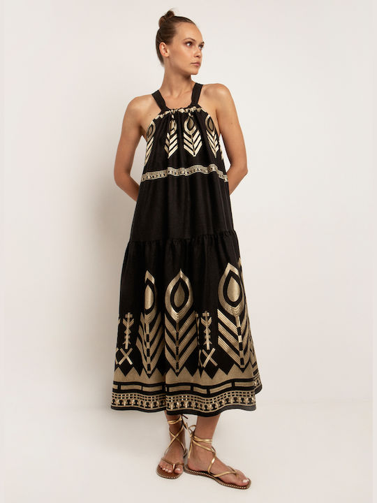 Greek Archaic Kori Rochii de vară pentru femei Maxi Rochie Black-gold