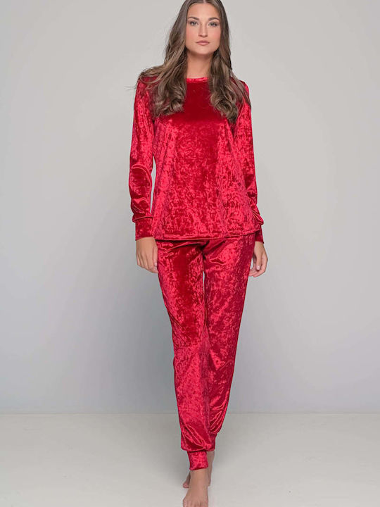 Milena by Paris Winter Velvet Women's Pyjama Pants Ruby