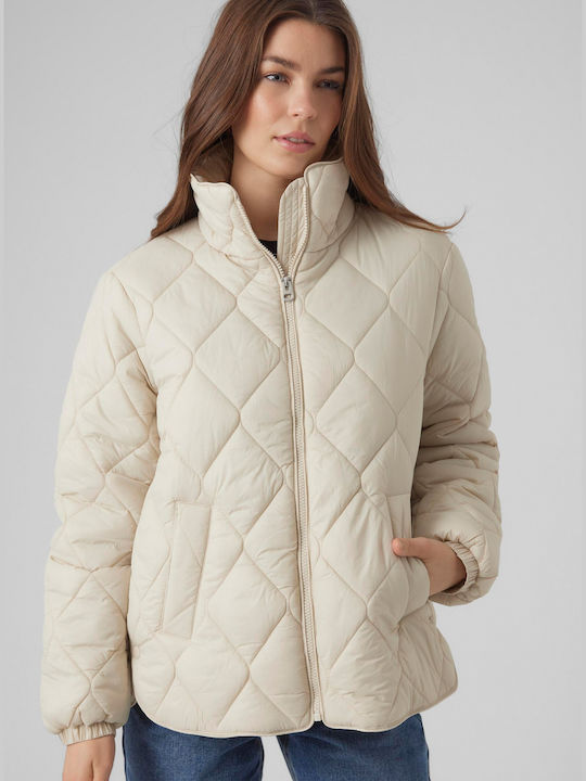 Vero Moda Women's Short Puffer Jacket for Winter Off White
