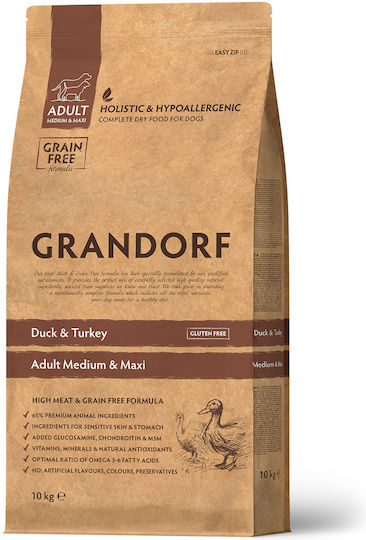 Grandorf Holistic & Hypoallergenic 10kg Dry Food Grain-Free & Gluten-Free for Adult Medium & Large Breed Dogs with Turkey and Duck