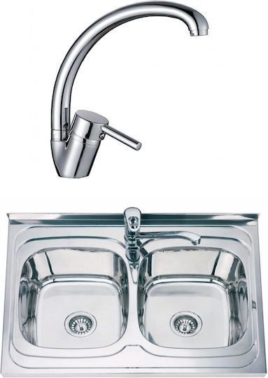 Inter Ceramic Alpaca Ένθετος Νεροχύτης Inox με Μπαταρία Μ80xΠ60cm Ασημί