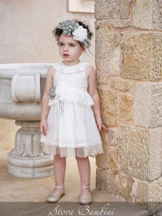 Stova Bambini Λευκό Φόρεμα Βάπτισης από Τούλι