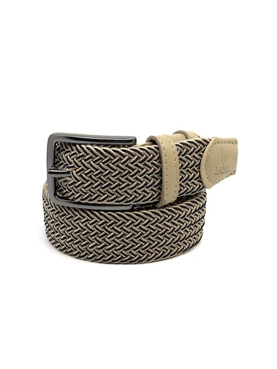 Legend Accessories Men's Knitted Leather Elastic Belt Beige