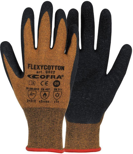 Cofra Flexycotton Arbeitshandschuhe Orange Latex, Baumwolle/Leder 1Stück