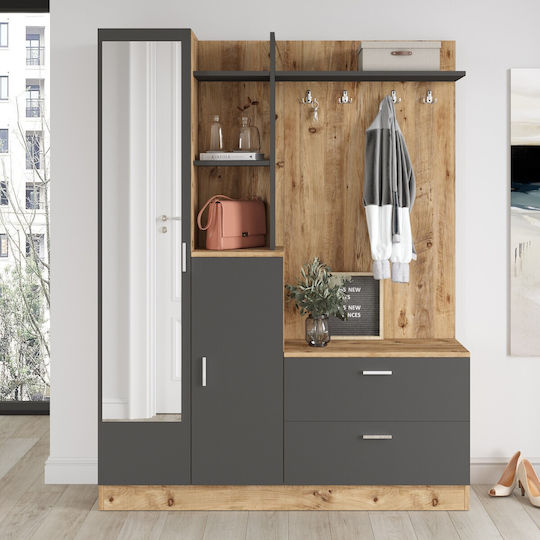 Mobilier de Intrare cu Oglindă / Cuier & Dulap pentru Pantofi Oak-anthracite 140x36.8x181.8cm