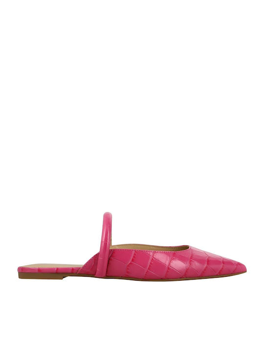 Jessa Leather Mules with Chunky High Heel in Fuchsia Color