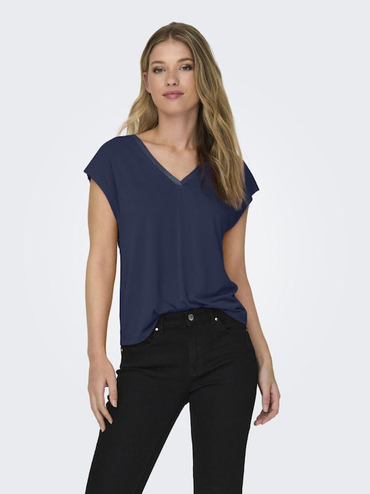 Only Women's Blouse Short Sleeve Navy Blue