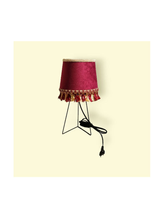 Oxygen Red Velvet Μεταλλικό Πορτατίφ για Ντουί E27 με Κόκκινο Καπέλο και Μαύρη Βάση