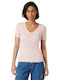 Calvin Klein Women's Blouse Cotton Short Sleeve with V Neckline Pink