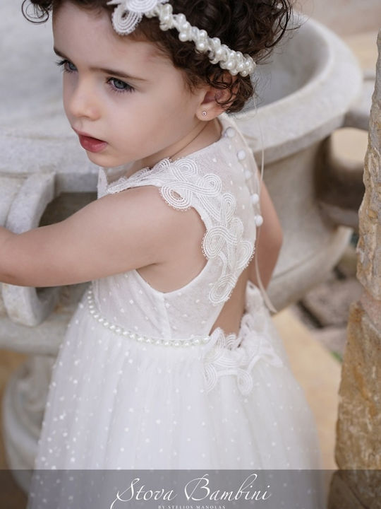 Stova Bambini Λευκό Φόρεμα Βάπτισης από Τούλι