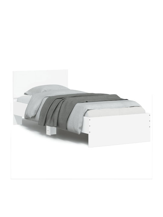 Κρεβάτι Μονό Ξύλινο Λευκό με Τάβλες για Στρώμα 75x190cm