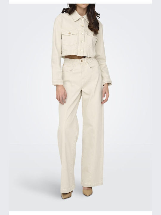 Only High Waist Women's Jean Trousers in Wide Line Beige