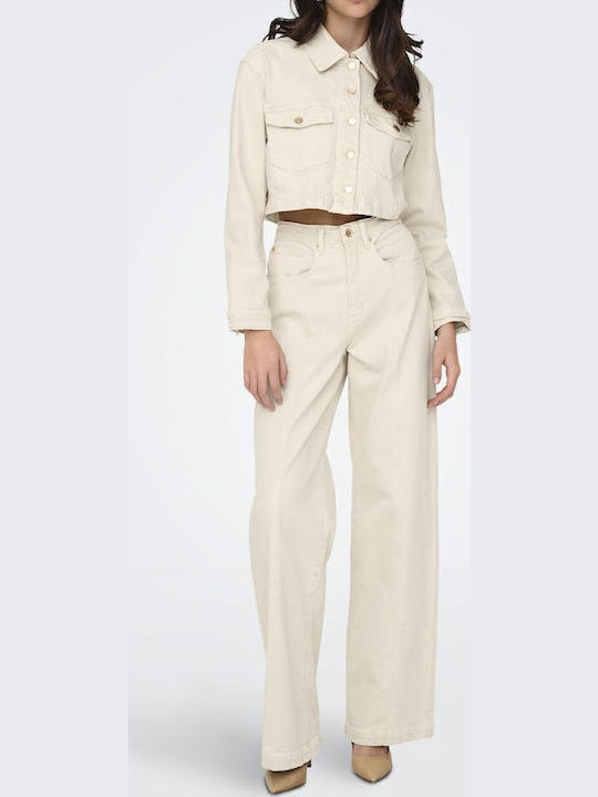 Wide Hoch tailliert Damenjeans in Weiter Linie White