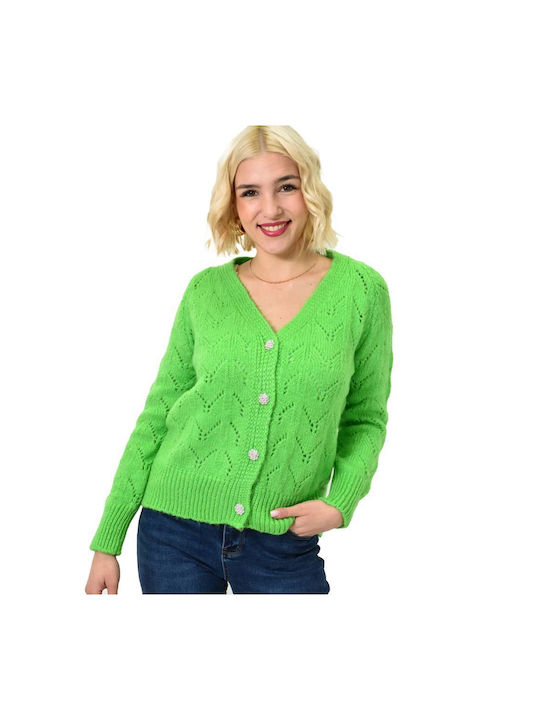 Potre Long Women's Cardigan with Buttons Green