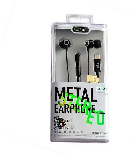Casjie CA-345 In-ear Handsfree με Βύσμα USB-C Μαύρο