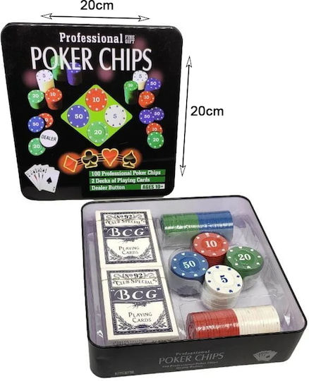 Σετ Πόκερ Σετ 100 Μάρκες Poker σε Μεταλλικό Κουτί με Τράπουλα