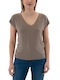 Only Women's Blouse Short Sleeve with V Neck Brown
