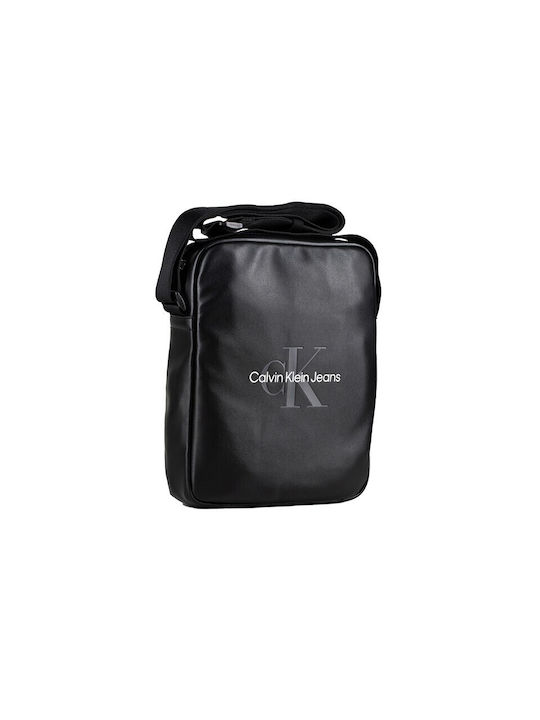 Calvin Klein Artificial Leather Shoulder / Crossbody Bag with Zipper & Adjustable Strap Black