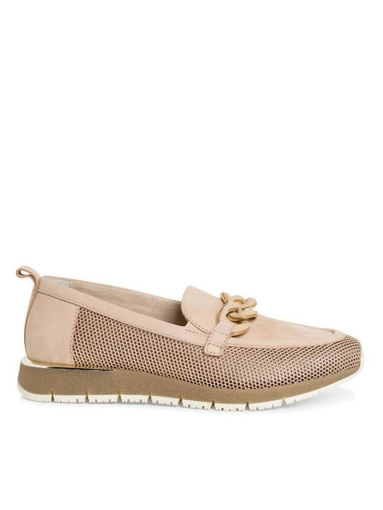 Tamaris Leather Women's Moccasins in Beige Color
