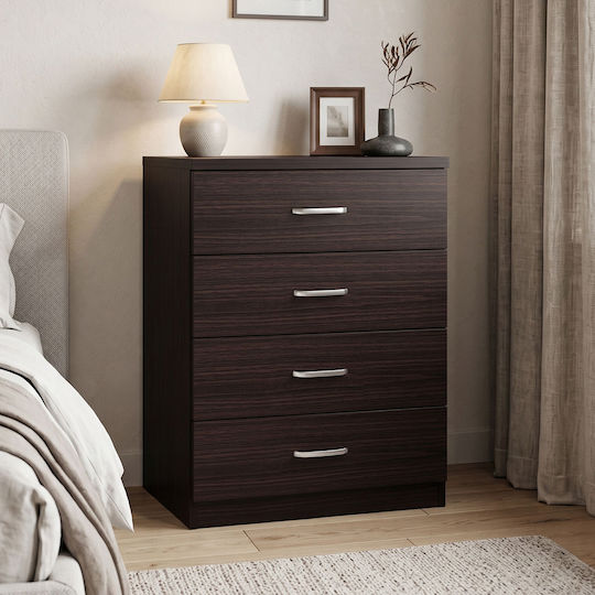 Killian Wooden & Metallic Chest of Drawer with 4 Drawers Black-nut 80x40x80cm