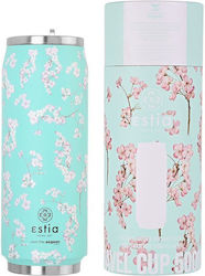Estia Travel Cup Save the Aegean Glass Thermos Stainless Steel BPA Free Blossom Green 500ml with Straw