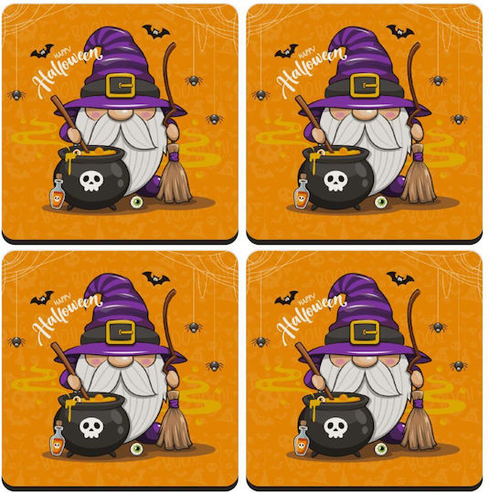 Koupakoupa Happy Halloween (Halloween) Untersetzer Hölzernes Orange 4Stück Koupakoupa Happy Halloween (Halloween) Untersetzer Hölzernes Orange 4Stück