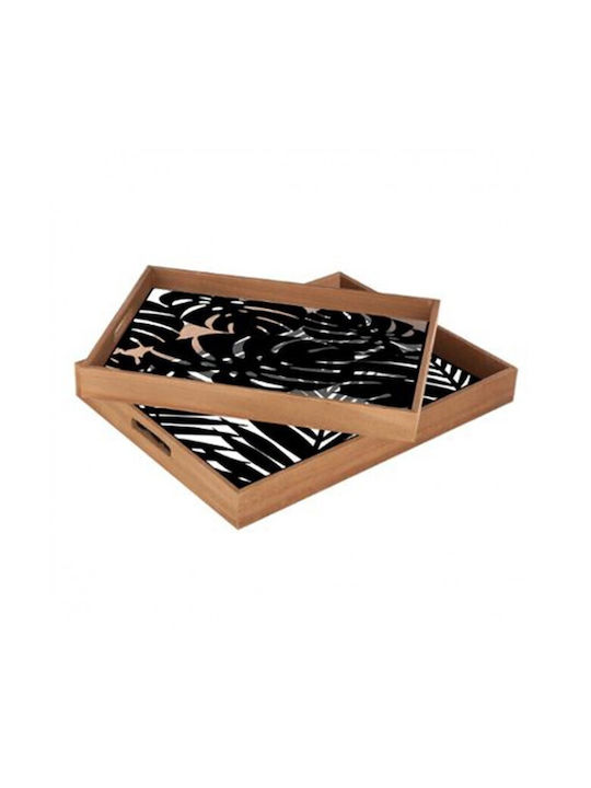 Marva Wooden Rectangular Serving Tray with Handles in Black Color 47x36cm 156896-2 1pcs