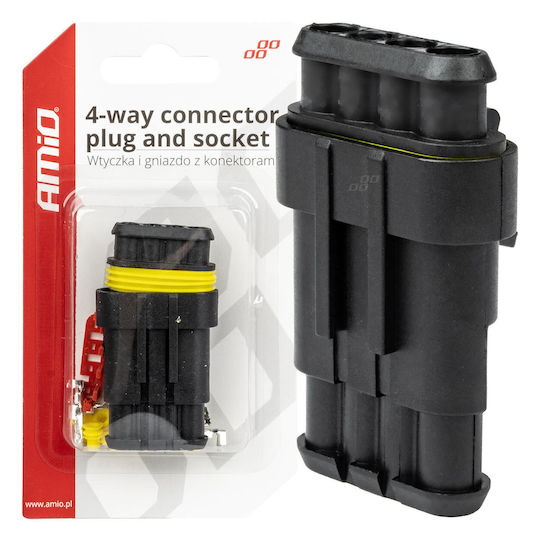 AMiO Cable Connector With Male & Female Connection Plug 4pin Waterproof Ip67 Butt Terminal Copper