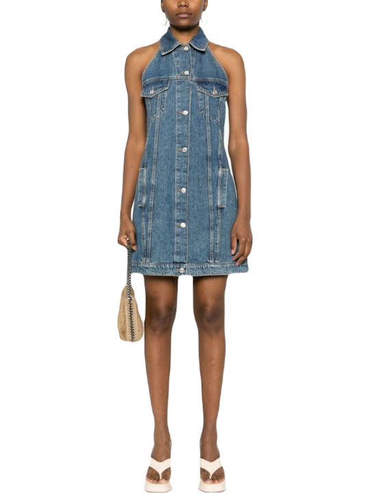 Summer Mini Shirt Dress Denim Blue