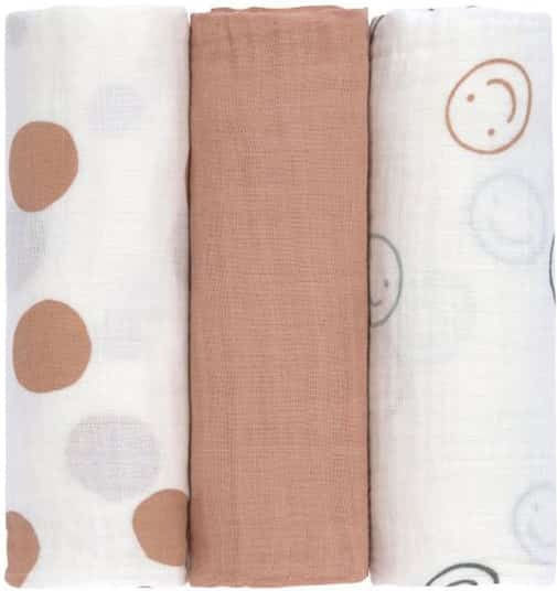 Laessig Swaddle Blanket Beige White 85x85cm. 3pcs
