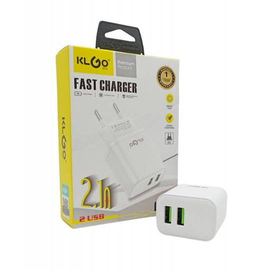 KLGO Charger Without Cable with 2 USB-A Ports White (KC-11)