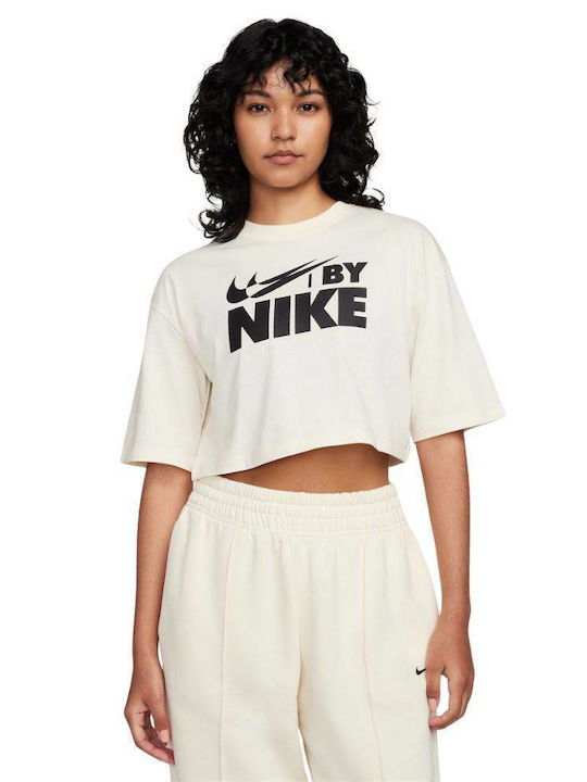 Nike Γυναικείο Αθλητικό Crop T-shirt Coconut Milk / Black