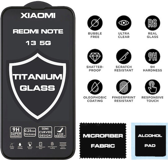 Titanium 0.25mm Full Glue Full Face Tempered Glass Μαύρο (Redmi Note 13 5G)