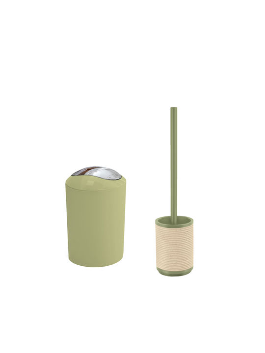 Kleine Wolke Runa Plastic Set perie de toaletă și coș de gunoi pentru baie 5lt Verde