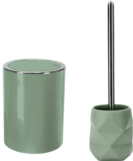 Kleine Wolke Cracle Plastic Set perie de toaletă și coș de gunoi pentru baie 5lt Verde