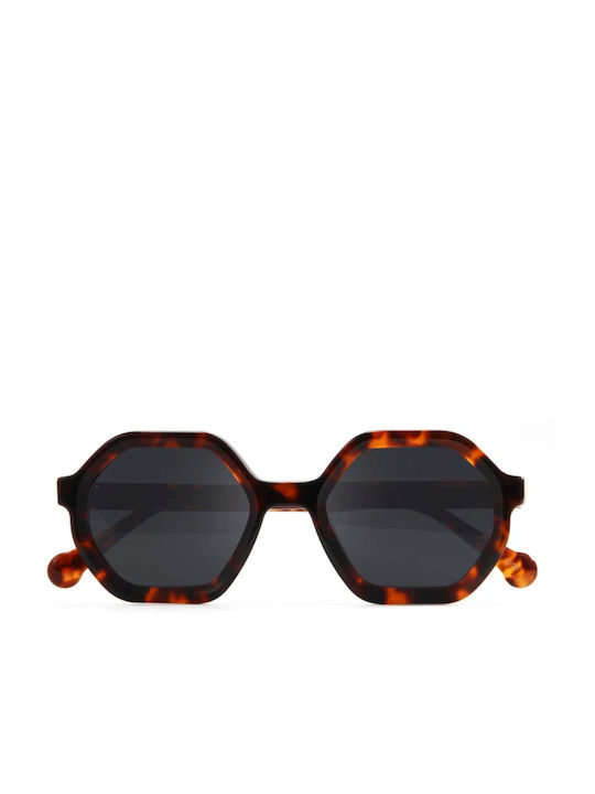 Hanok Women's Sunglasses with Brown Tartaruga Plastic Frame and Black Polarized Lens HNK23SA006-1