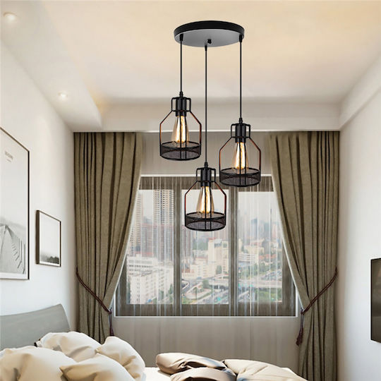 Powertech Pendant Light Black with Socket E27 14x19.5cm